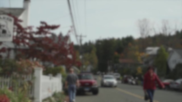 People walking on village street