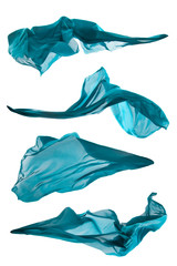 Isolated shots of blue silk, isolated on white background