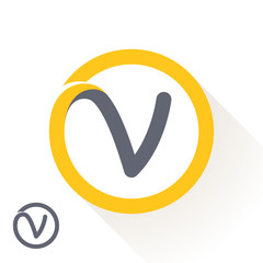 V letter with round line logo.