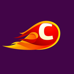 C letter with red fire flames.