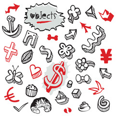 Ensemble d'Icones et de Symboles en Noir et Rouge