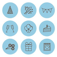Birthday celebration. Line icons set. Vector illustration.