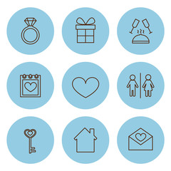 Love and wedding, relationship icons. Vector illustration.