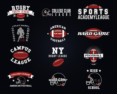 Set of American football, college labels, logos, badges