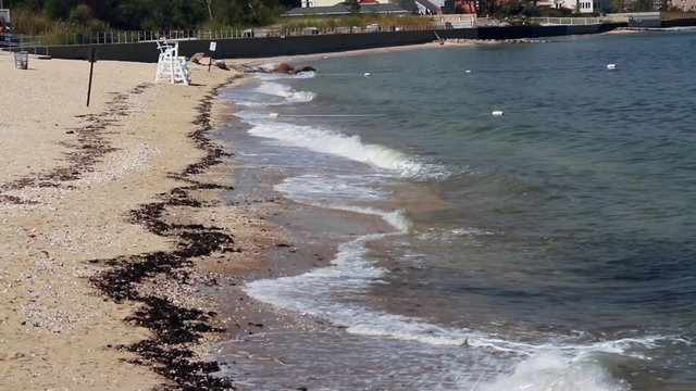Waves crashing at shoreline