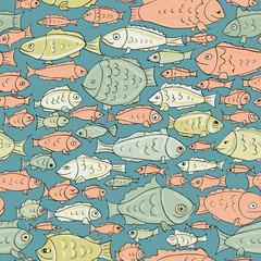 hand drawn cartoon fishies seamless pattern