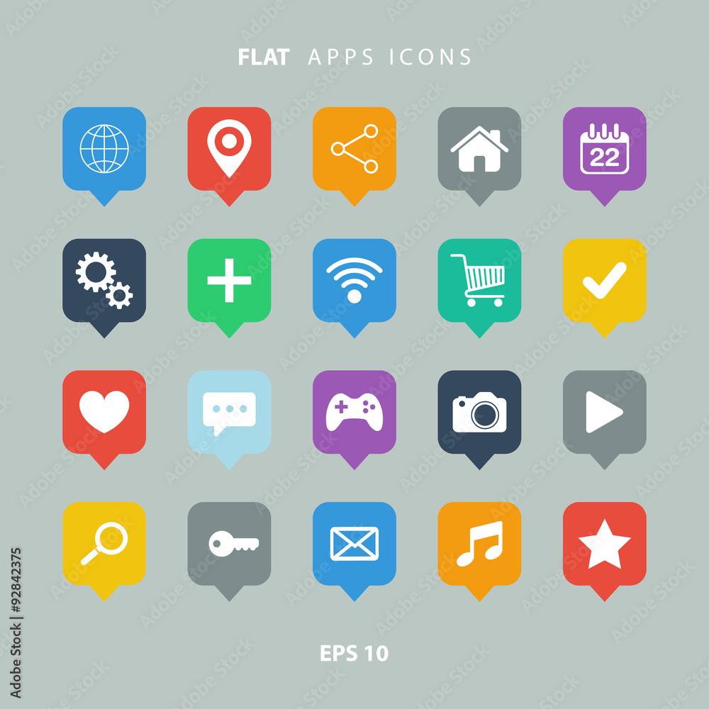 Poster set of color flat apps icons.
