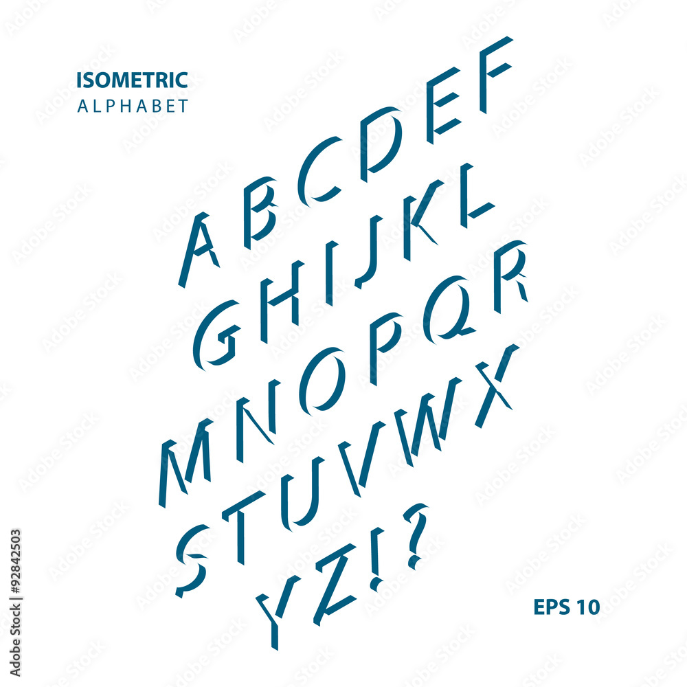 Poster isometric font alphabet. vector illustration.