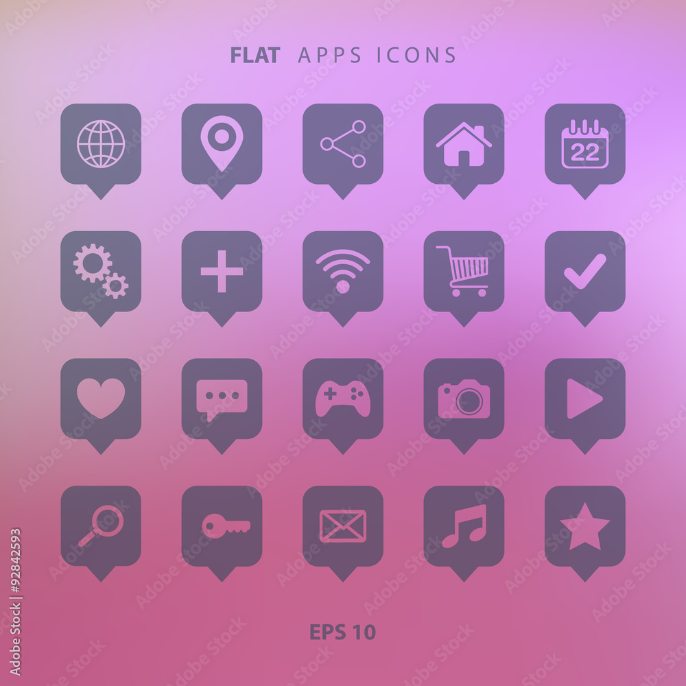 Poster set of apps icons on blurred background. vector illustration.