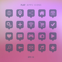 Set of apps icons on blurred background. Vector illustration.