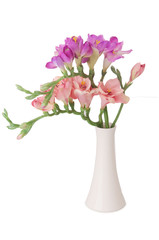 Vase with orchid flower isolated on white