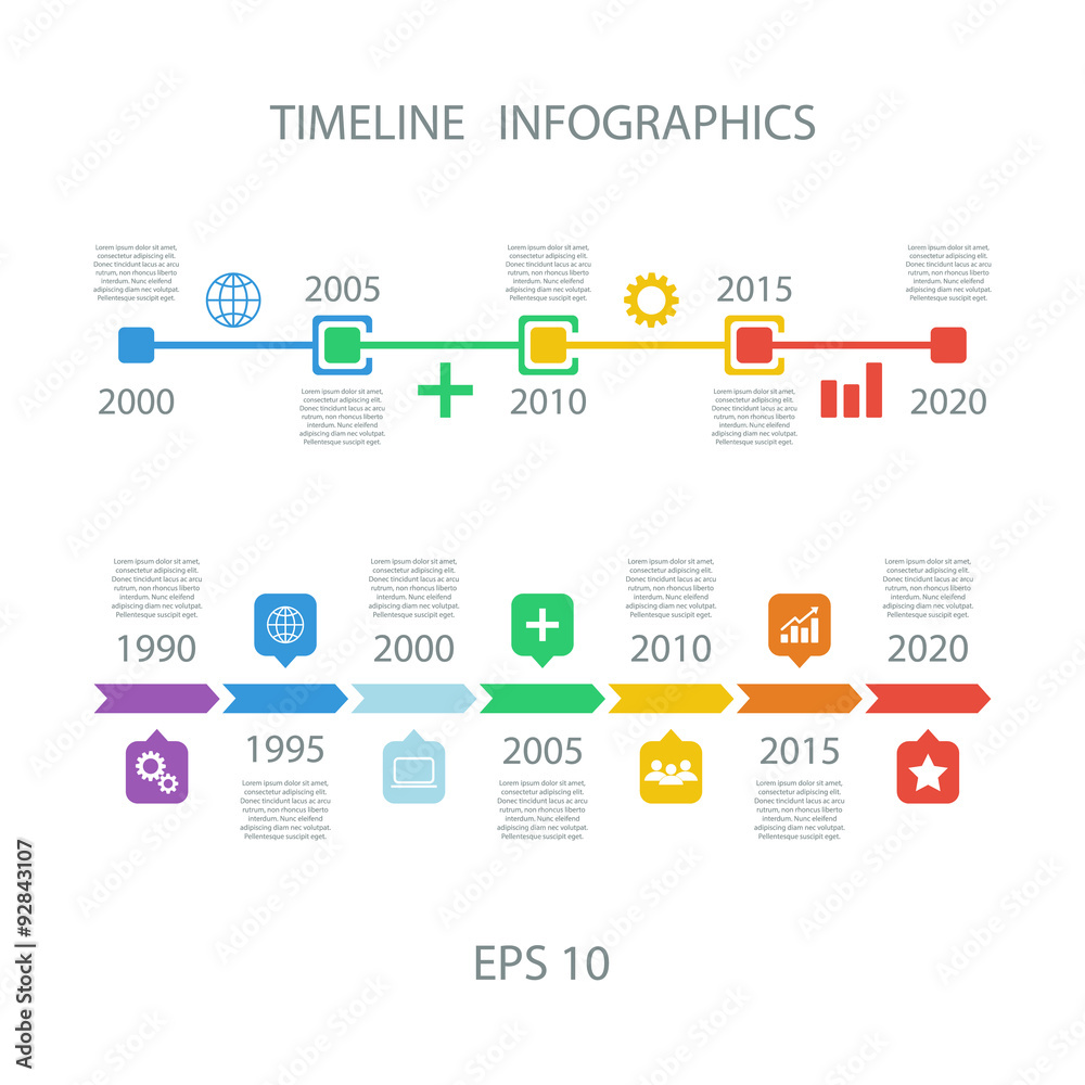 Poster Timeline Infographic with diagrams and text. Vector design template.