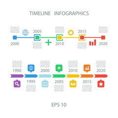 Timeline Infographic with diagrams and text. Vector design template.