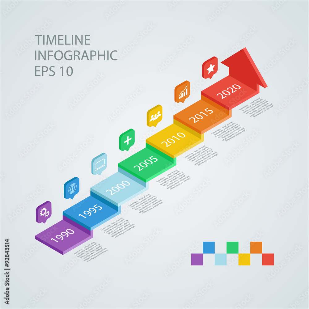 Poster isometric timeline infographic design template, vector illustration for workflow layout, diagram, nu