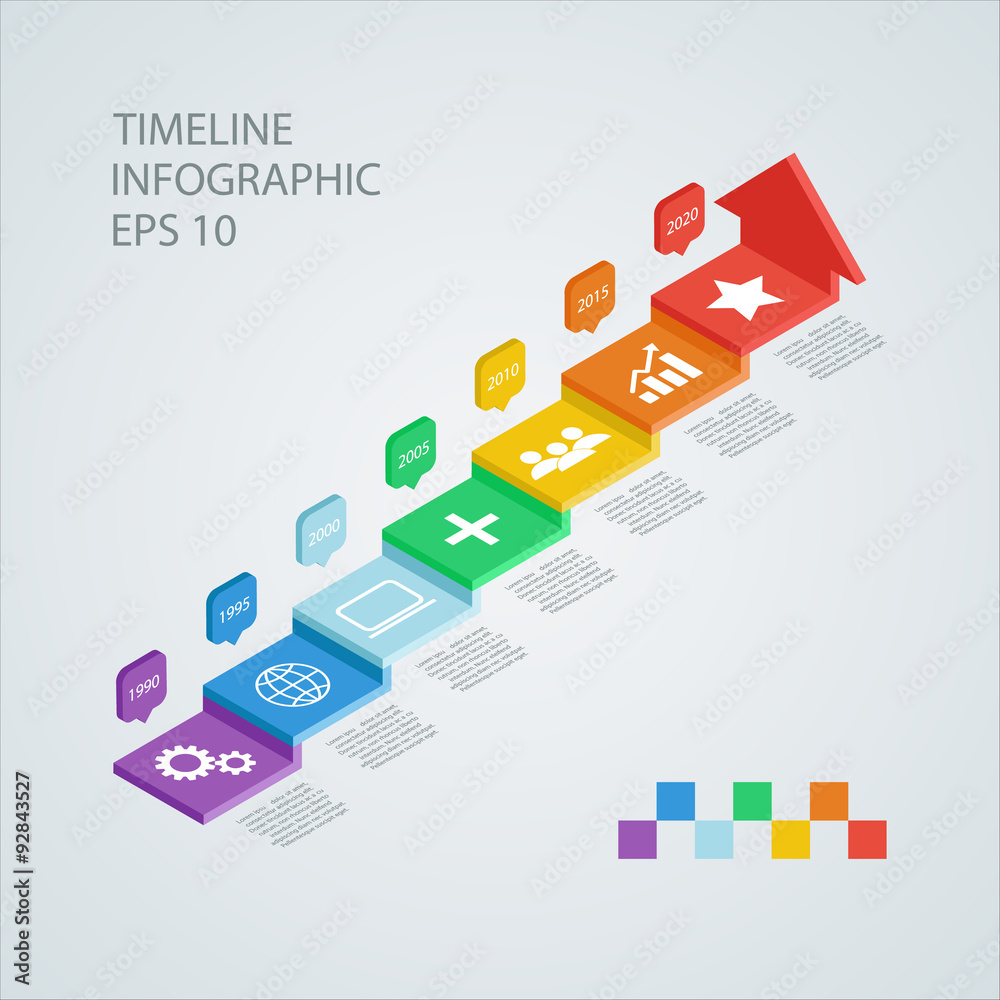 Poster isometric timeline infographic design template, vector illustration for workflow layout, diagram, nu