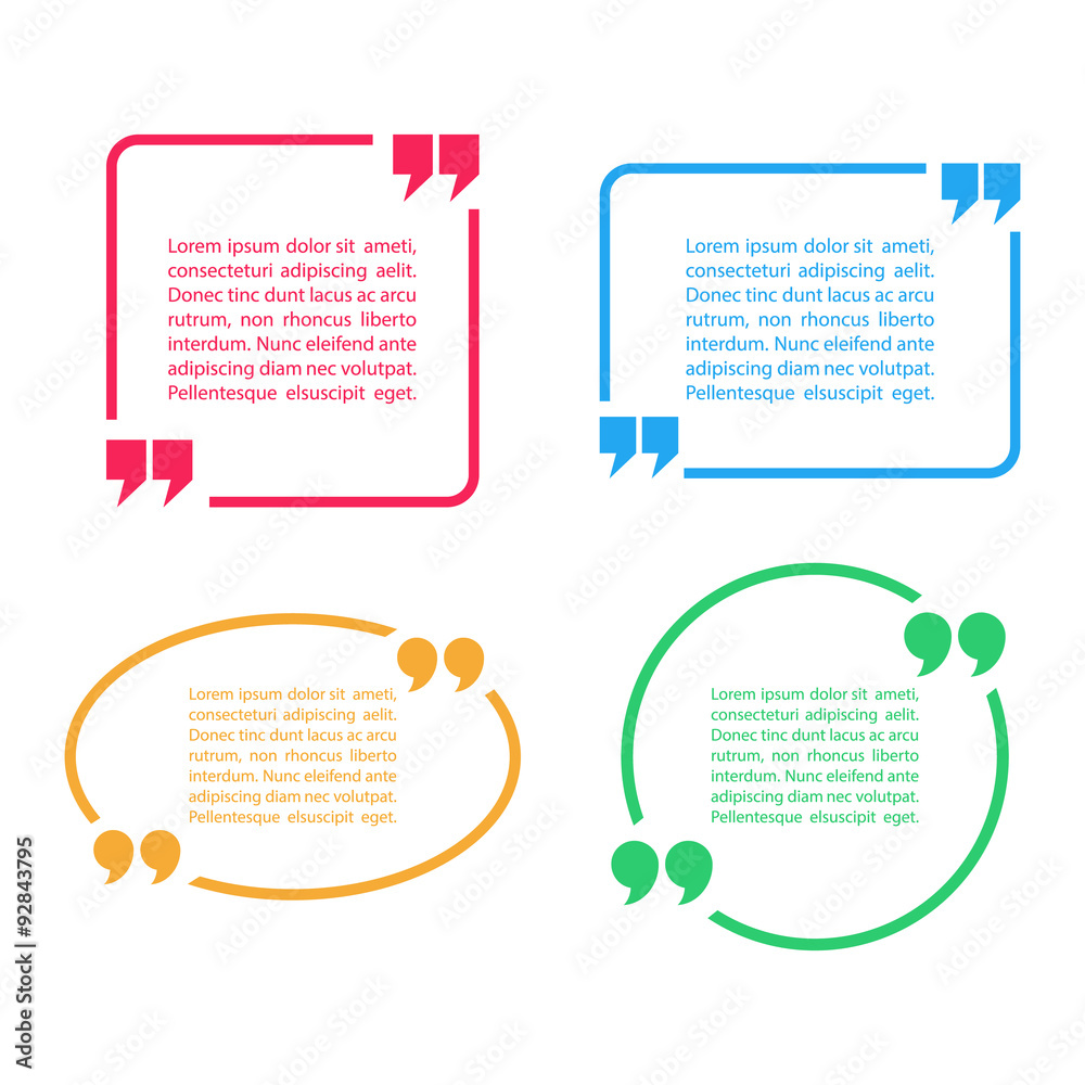 Poster color quotation mark speech bubbles. set of color quote sign icons. vector illustration.