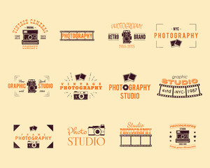 Vintage Textured Photography Badges, Labels. 2 Retro Colors