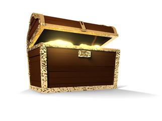 Treasure Chest With Glowing Contents Isolated On White