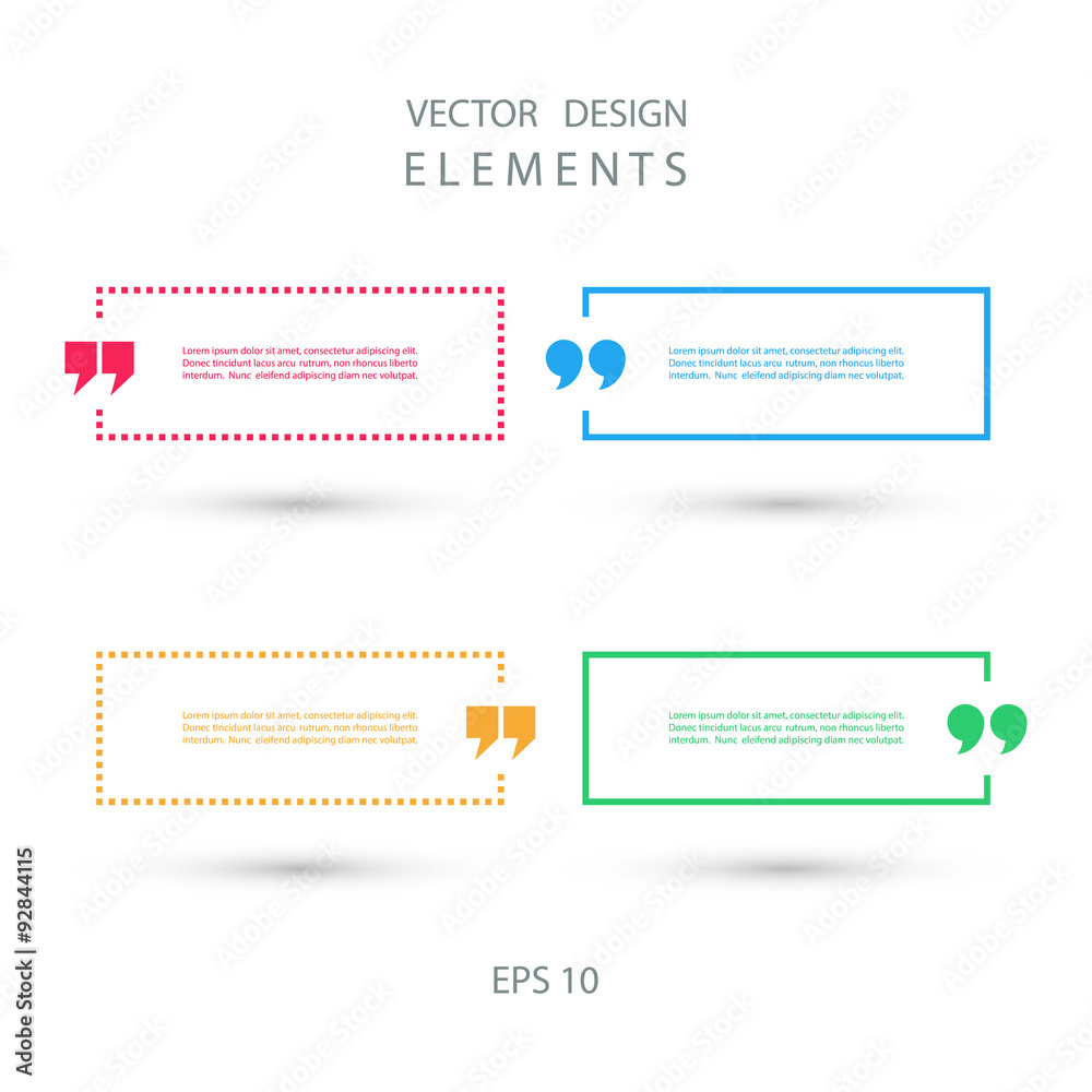 Poster Set of color square quote text bubbles. Vector illustration.