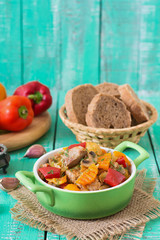 Stewed meat with vegetables.