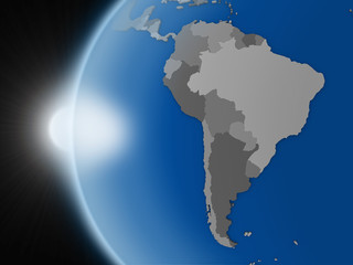 Sunset over south american continent from space