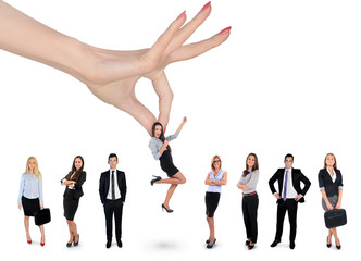 Hand choosing business woman