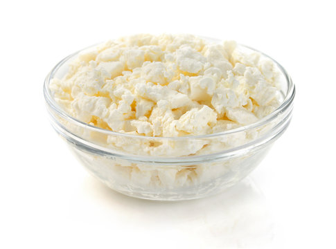 Cottage Cheese In Bowl On White