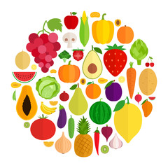 Fototapeta na wymiar Vector Fruits and Vegetables Icons