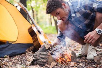 Man and bonfire