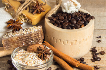 Handmade soap with coffee beans.