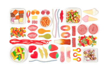 colourful jelly candies on white background 