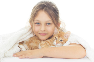 girl and red kitty
