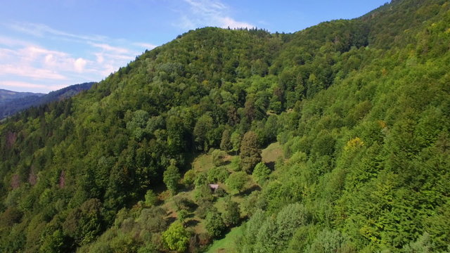 Aerial: flight in Carpathians mountains