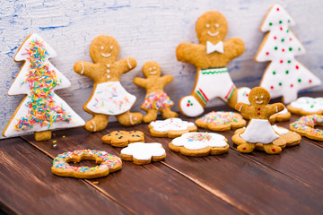 Cookies little men on a wooden table