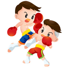 Cute Thai boxing kids fighting actions knee over strike