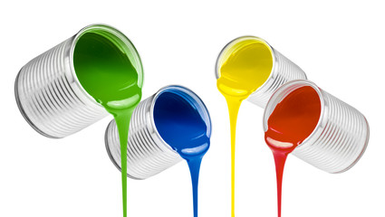 poured from cans colorful paints isolated