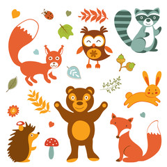 Obraz premium Cute forest animals colorful collection