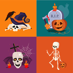 Halloween Skull and Pumpkin Vector Illustration Set