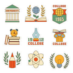 Naklejka premium Education and College Set of Icons Vector Illustrations in Flat