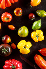 Still life of different varieties of tomato