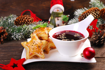 puff pastries and red borscht for christmas eve