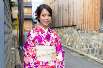 Japanese woman with kimono dressing in Kyoto