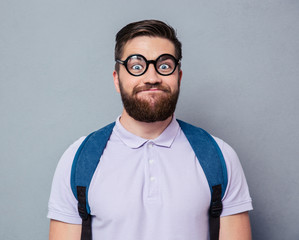 Portrait of a male nerd with funny face