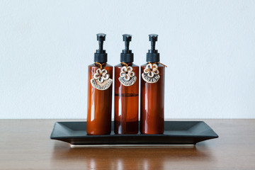 Bodycare products on wooden table