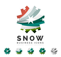 Set of abstract colorful snowflake logo icons, winter concepts