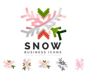Set of abstract colorful snowflake logo icons, winter concepts