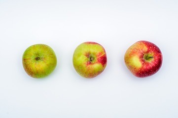 Three red yellow green apples isolated