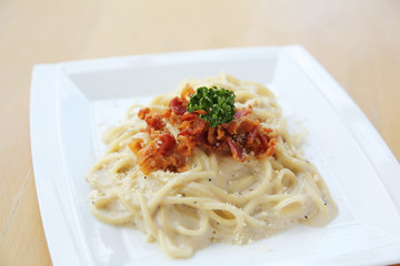 Spaghetti Carbonara with bacon and cheese