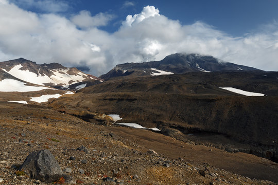 Kamchatka volcanic landscape: view of active Mutnovsky Volcano