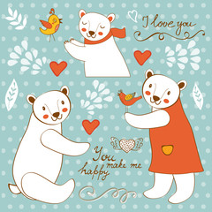 Cute polar bears colorful set with handwritten words You make me